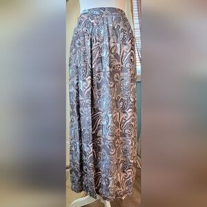 80s/90s Vintage Pleated Waist Maxi Skirt Women's L Grey Pink Blue Paisley Boho
